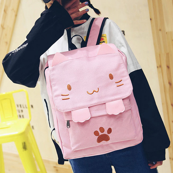 Cute kawaii cartoon cat canvas backpack SE10208 – SANRENSE