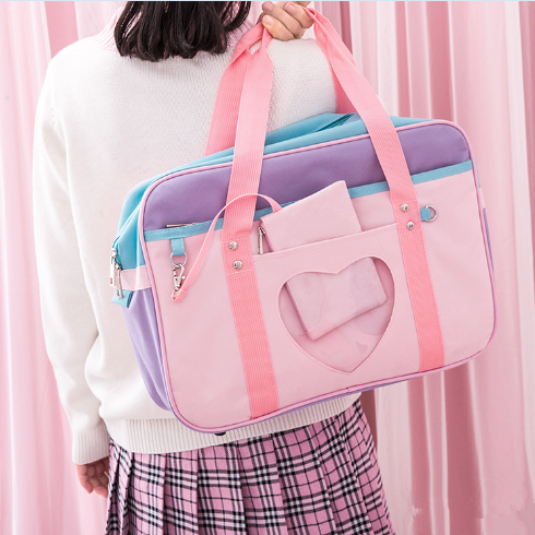 blue and pink purse