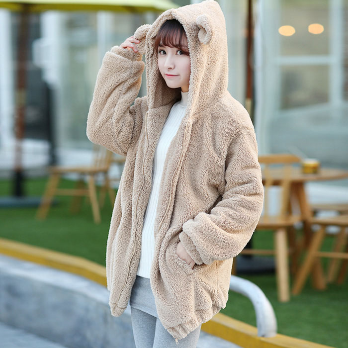 Cute cartoon hooded fleece coat cat – SANRENSE