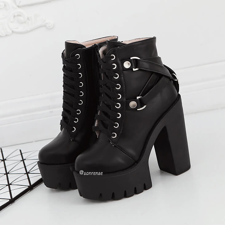 Punk Lace-up Soft Leather Platform Heel Shoes SE21087 – SANRENSE