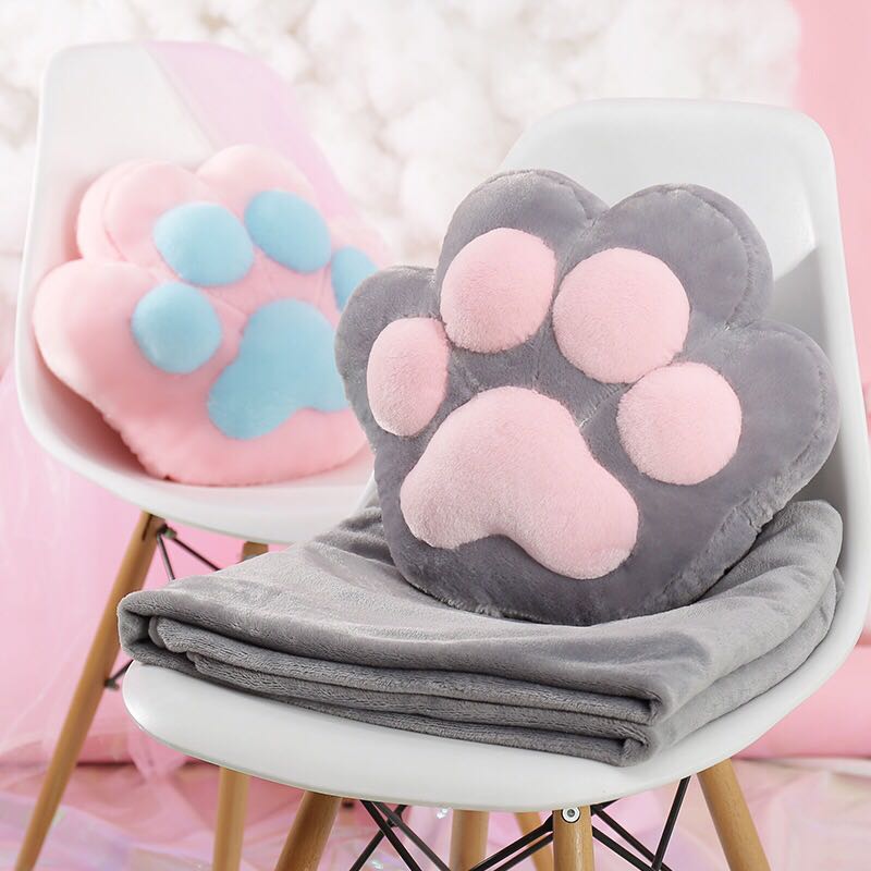 Cute kawaii cat paw pillow + blanket 