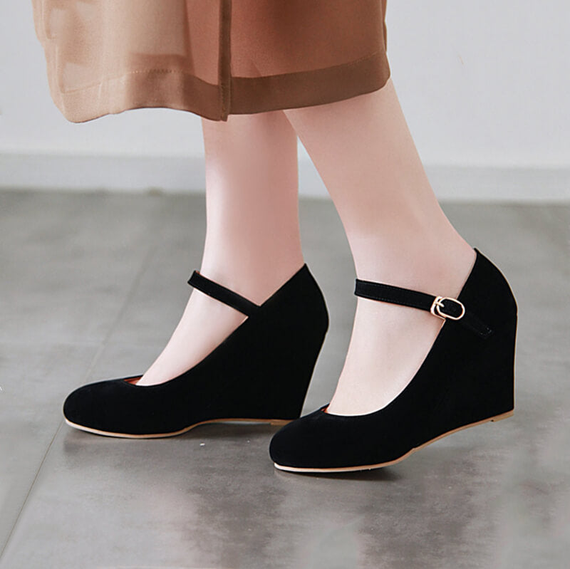 Vintage Frosted Suede Wedges Shoes 