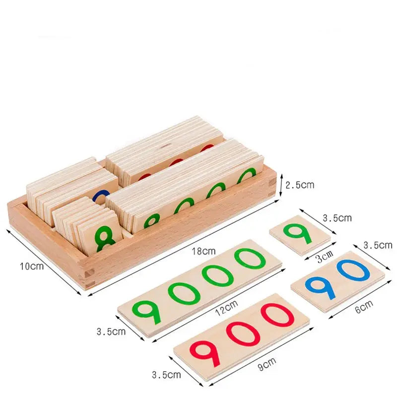 Tarjeta de madera con números del 1 al 9000, Montessori, material didáctico para matemáticas, preescolar, educación temprana para bebés, Trikidsworld