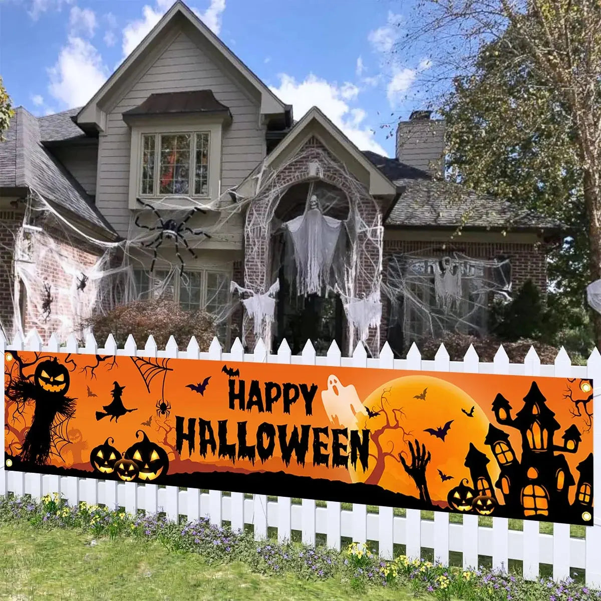 Happy Halloween Outdoor Banner Happy Halloween Decoration For Home Pumpkin Bat Print Backdrop Horror Theme Party Suppiles Trikidsworld
