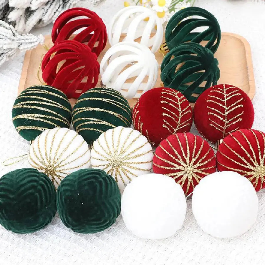 6/12pcs Velvet Christmas Tree Hanging Balls 6cm Flocked Ball Set Break-Resistant Ornaments for Home Holiday Wedding Party Decor Trikidsworld