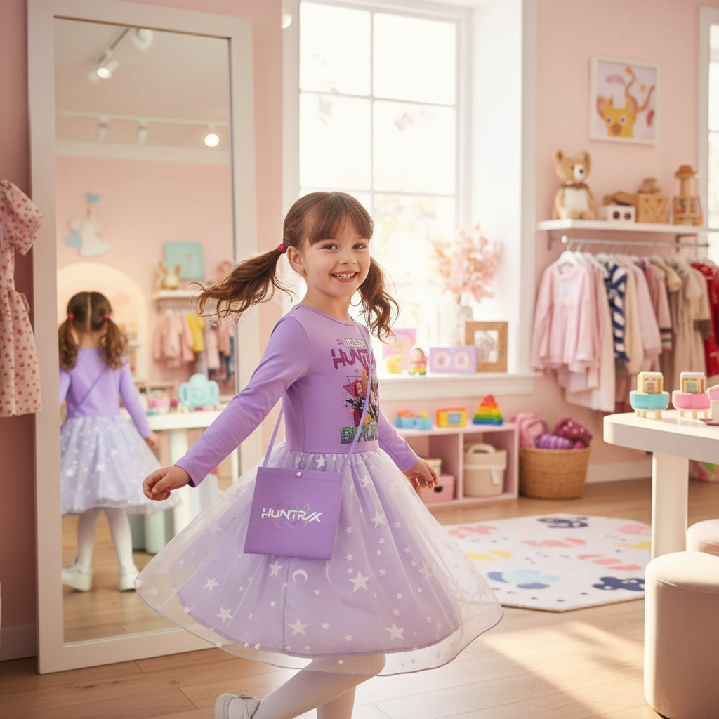 KPop Demon Hunters Kids Clothes Long Slevess Dresses Cotton Rainbow Full Dress Teen Fashion Girl's Clothing Party Clothes 5001 Trikidsworld