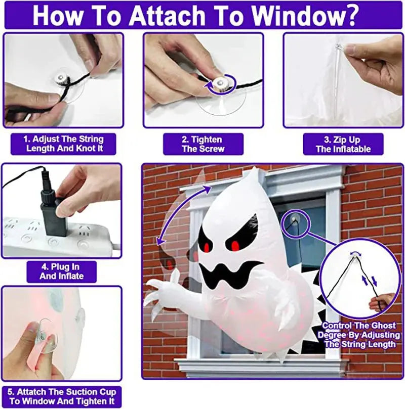1.4m Halloween Inflatable Ghost Horror Window Ghost Foldable Balloon Outdoor Courtyard Garden Decoration Fun Party Tool Trikidsworld