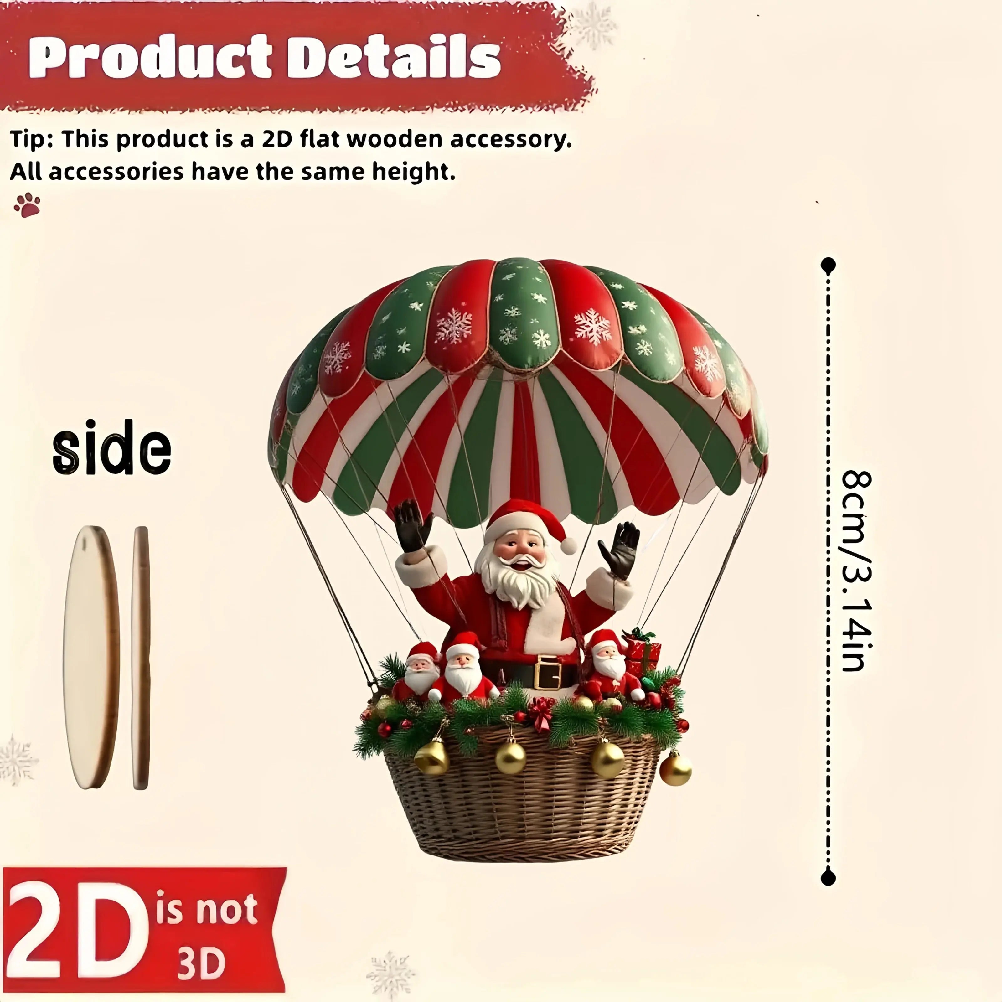 12 globos aerostáticos navideños de madera con colgante de Papá Noel en 2D, decoración para árbol de Navidad, regalo perfecto para las fiestas, Trikidsworld