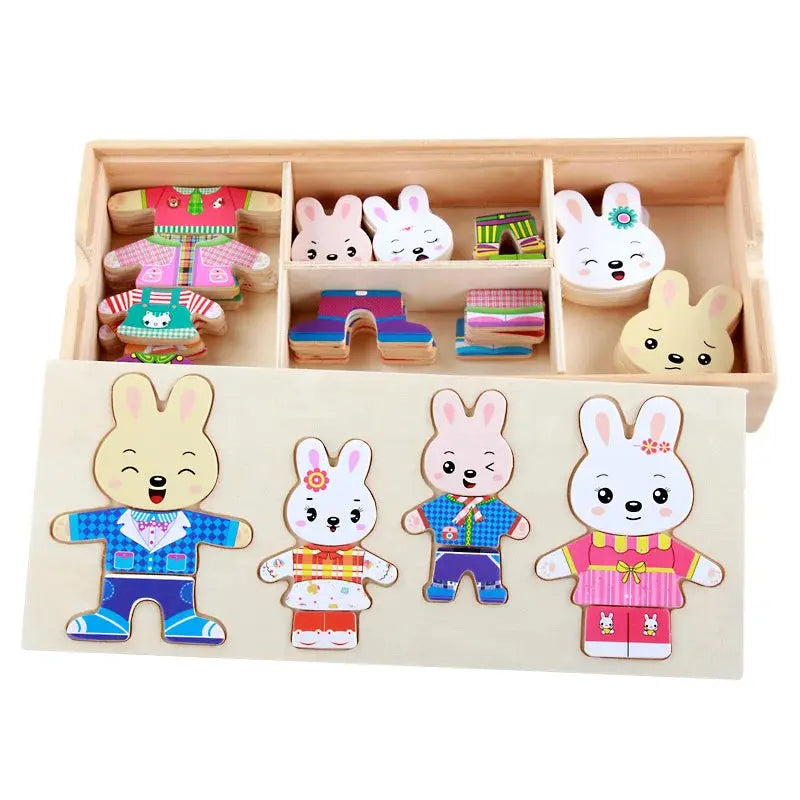 Montessori Little Bear Change Clothes Kids Early Education Wooden Jigsaw Puzzle Dressing Game Baby Puzzle Toys For Children Gift Trikidsworld