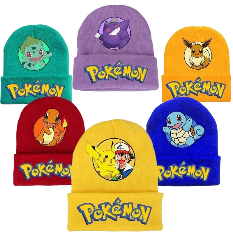 Pokemon Knitted Cap Headgear Pikachu Figure Winter Woolen Hat Cartoon Anime Skullies Beanies Boys Girls Bonnet Christmas Gifts Trikidsworld