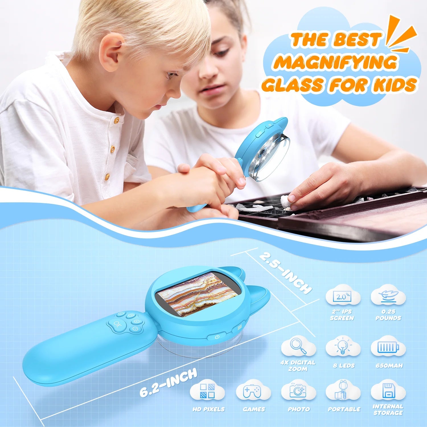Digital Handheld Microscope with IPS Screen & LED – Kids STEM Tool Trikidsworld