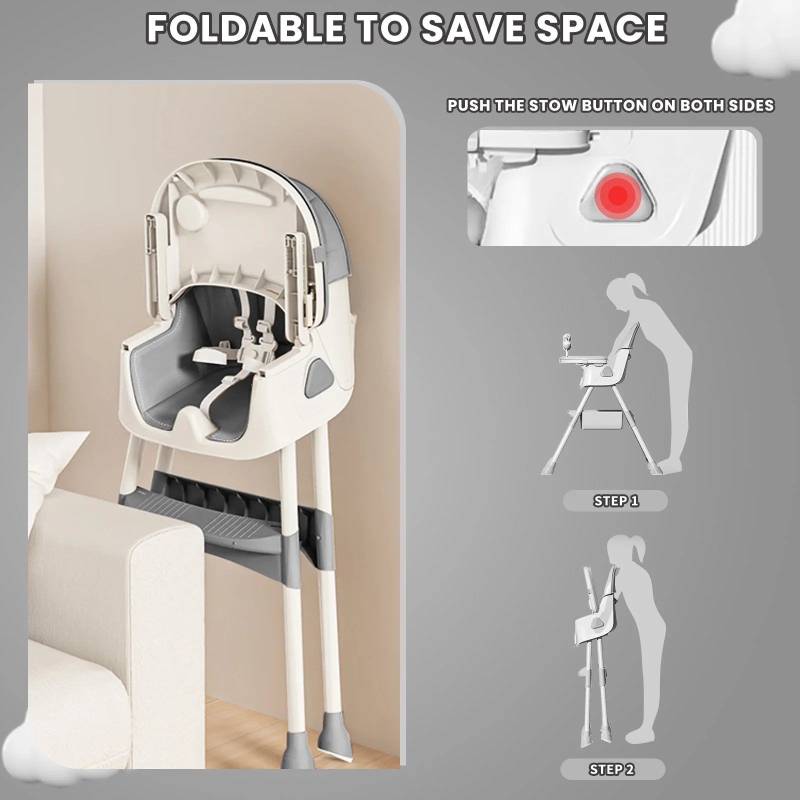 Foldable Baby High Chair with Toy Rack & Safety Pad Trikidsworld