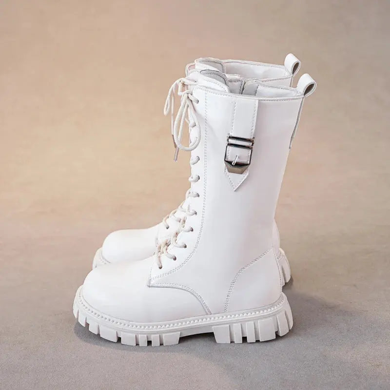Elegant Zipper Baby Girl Casual Fashion Boots Autumn/winter Round Toe Warm Thick Sole Lace Comfortable Children's Midsole Boots Trikidsworld