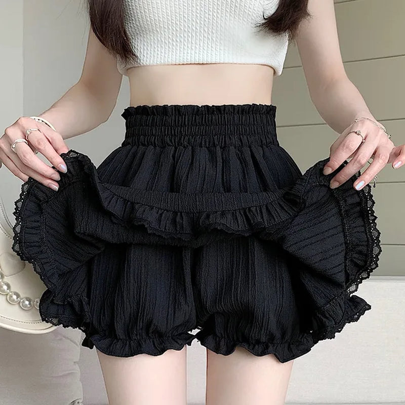 Sweet lace ballet style high waisted A-line skirt for women