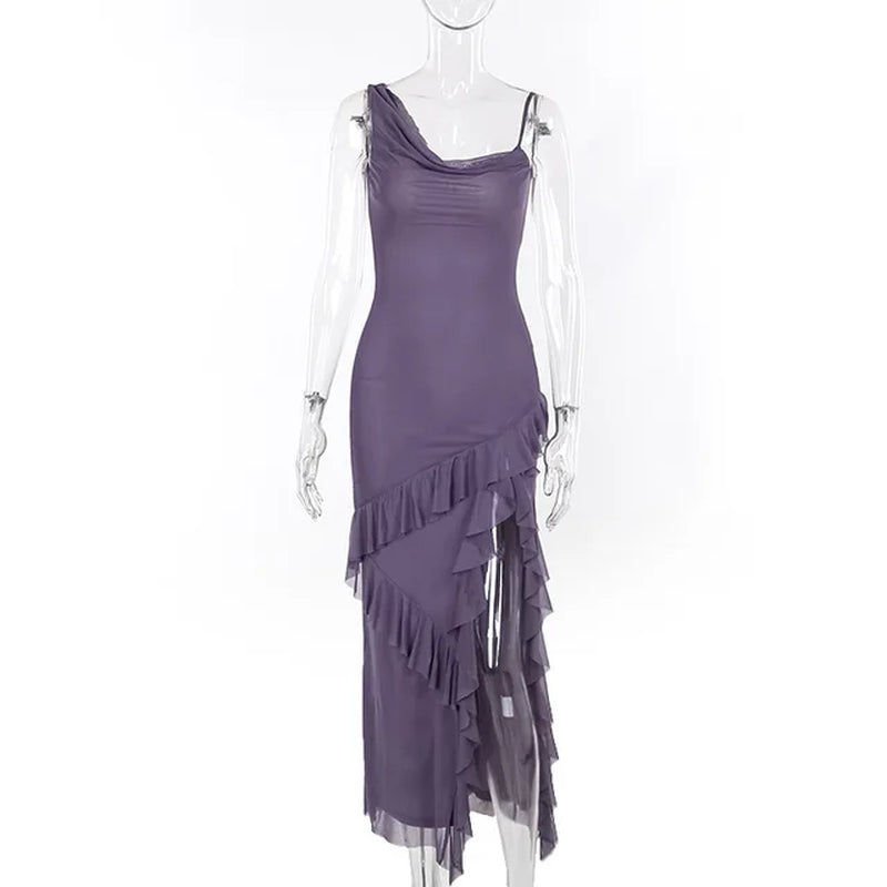 Stylish Lotus Leaf Edge Split Dress with Irregular Hem - Image 6
