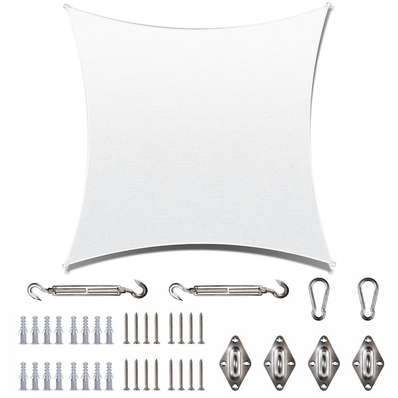 12 ft. x 12 ft. 190 GSM White Square Sun Shade Sail with Square Kit GPE6_L3MJE81