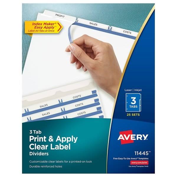 Avery Print & Apply - Divider - 3 parts - tabbed - clear (pack of 25) XLO0_P8MYU38