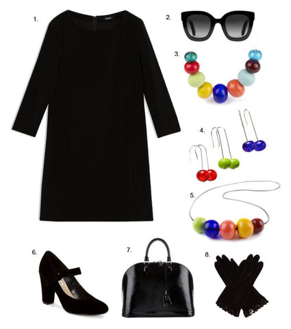 simple black dress+bold colorful jewelry=WOW