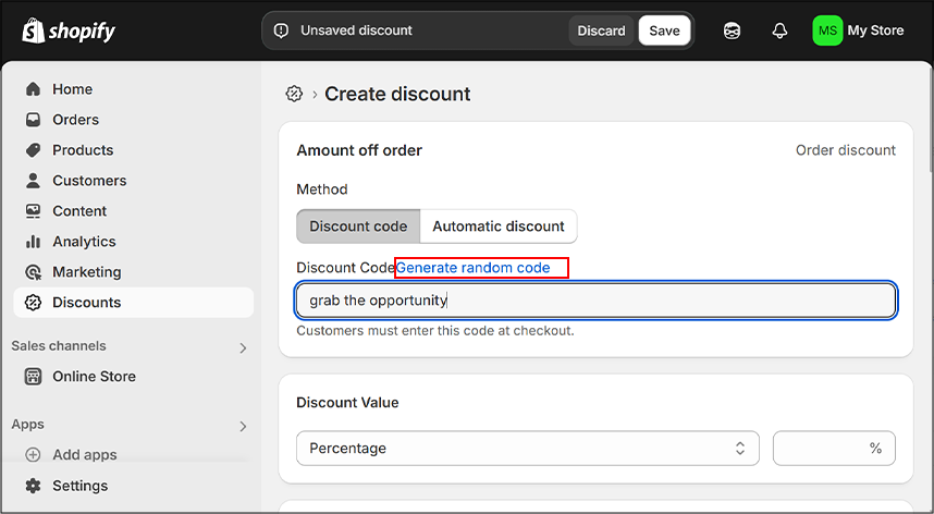 Generate Discount Code