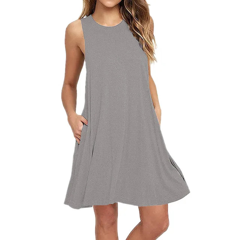 Women's Summer Swing T-Shirt Dress with Pockets and Beach Cover-Up