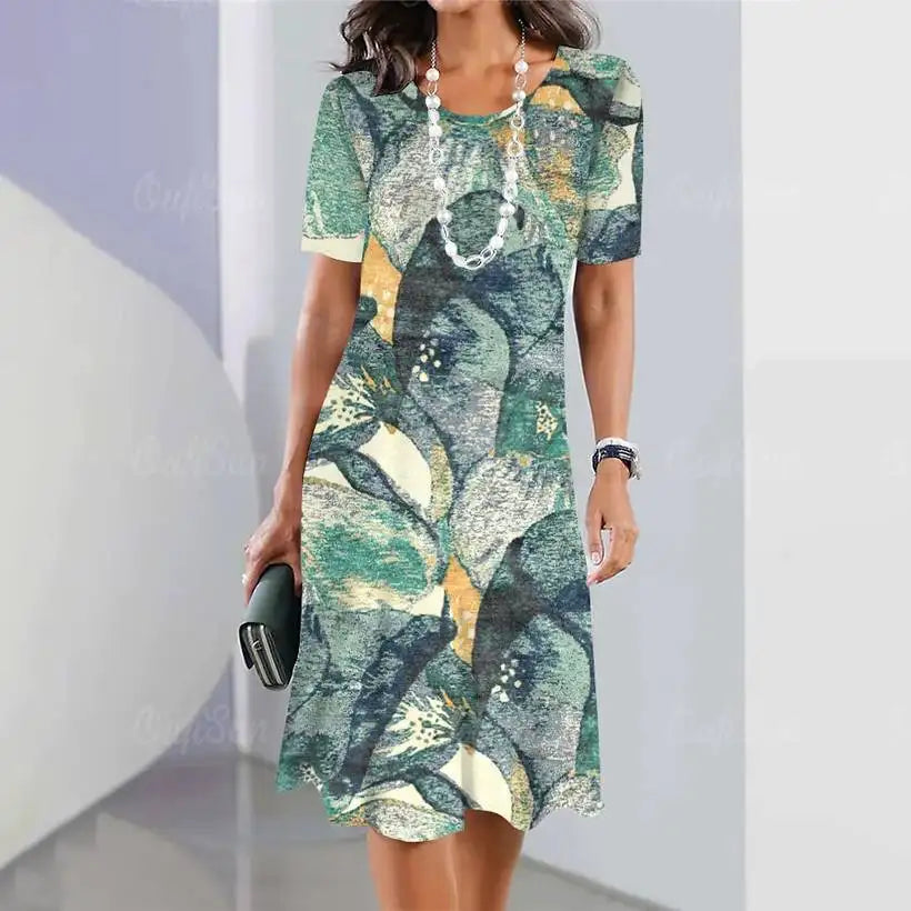 Women's 3D Print Retro Loose Pullover Dress @chichicmart