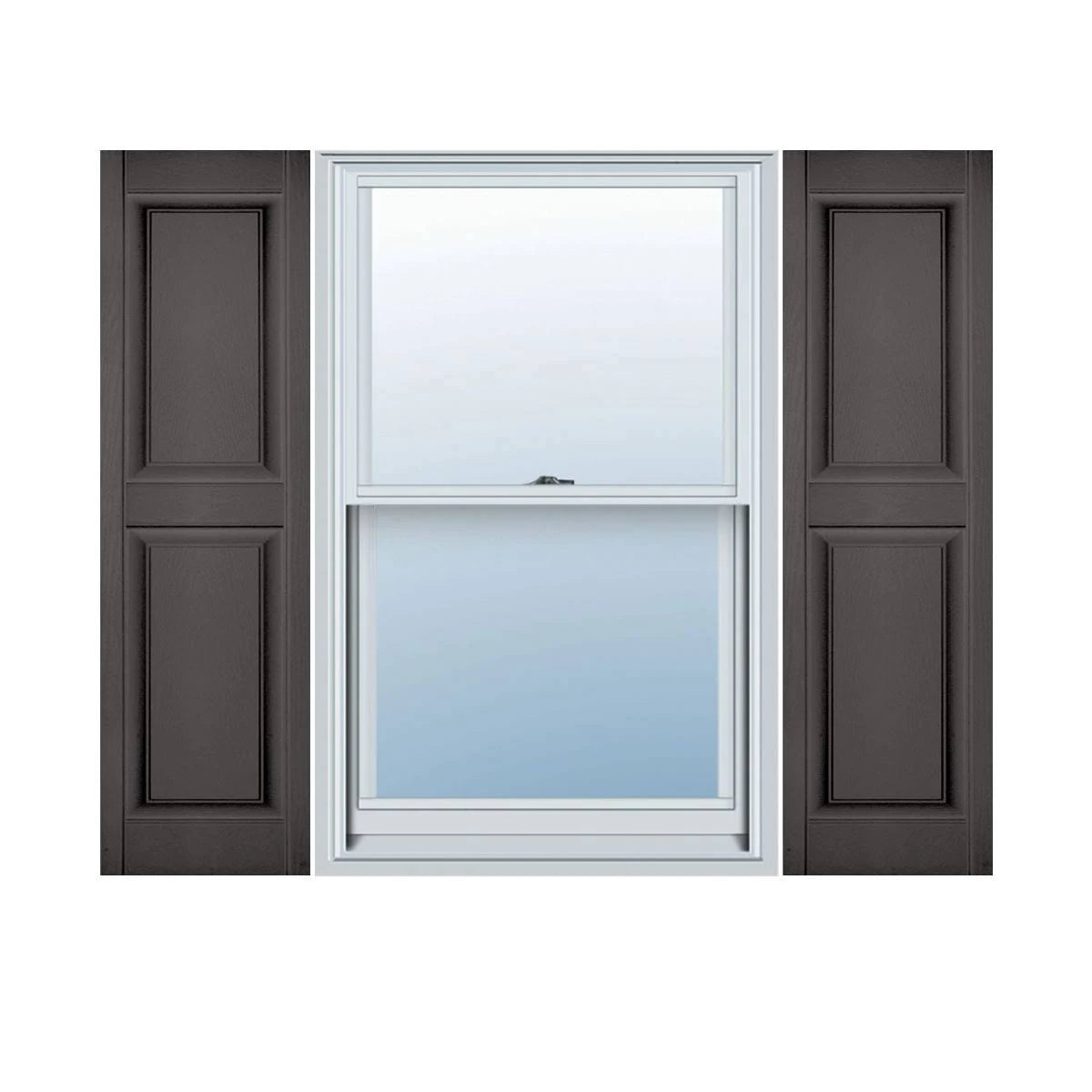 14 1/2 inchw x 36 inchh Lifetime Vinyl, Custom Two Equal Panels, Raised Panel Shutters, w/Shutter-Loks (Per Pair), Tuxedo Grey