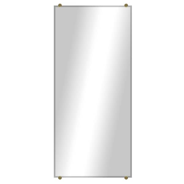 Modern Rustic (26.5in. W x 60in. H) Frameless Beveled Rectangular Wall Mirror with Brass Round Clips