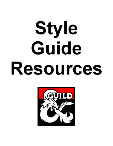 The cover of the DnD Style Guide Resources Guide on DMsGuild. It shows the title in simple black text, with the DMsGuild logo below that in a small square