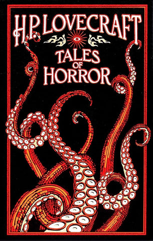 A cover of a collection of HP Lovecraft stories. It shows a bunch of tentacles emerging from the bottom in shades of red against a black background