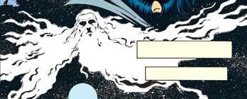 An image taken from a Dungeons and Dragons comic book. It appears to be Ao, a humanoid figure with a long beard, with two blank text boxes next to him