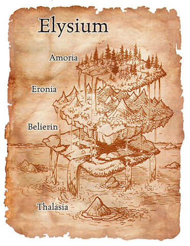 A map of Elysium, illustrated as though on parchment