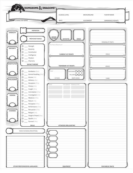 Image Description: an image of a 5e character sheet, with the short list of skills located on the left, next to the ability scores. 