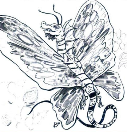 A black and white illustration of a faerie dragon from Advanced Dungeons and Dragons