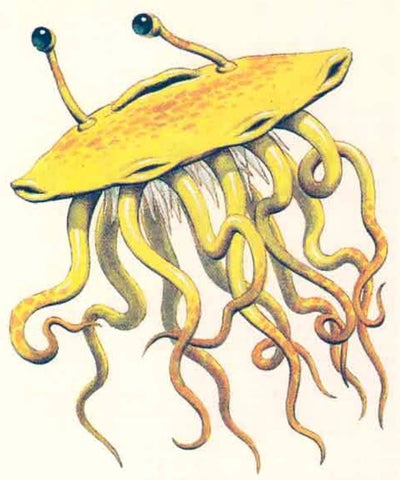 An illustration of a yellow and orange flumph