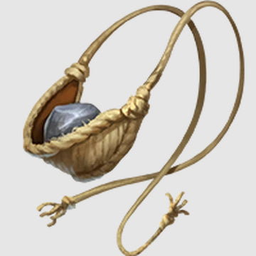 An illustration of a woven sling with a small stone settled into it
