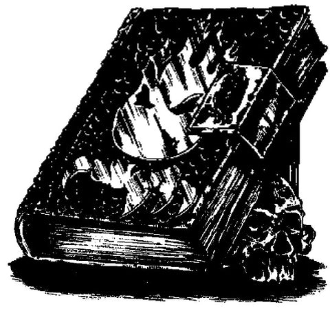 An illustration of the Tome of the Dragon, a large book with a flame on the cover and a lock