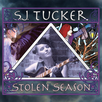 An album cover for SJ Tucker, showing her in three different photographs, each in dark clothing witha purple background