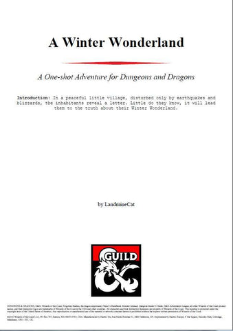 The cover page of A Winter Wonderland. It shows the DMsGuild ampersand logo, and the title and subtitle of the module