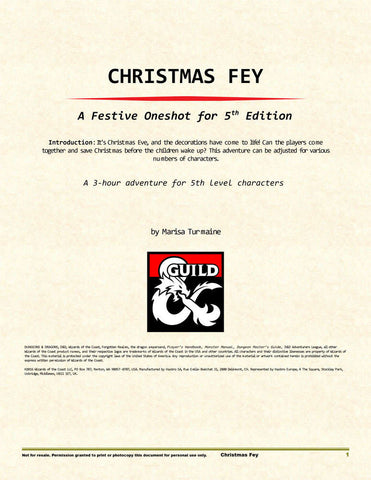 The cover page for Christmas Fey. It pictures the DnD ampersand logo with the title and subtitle for the module