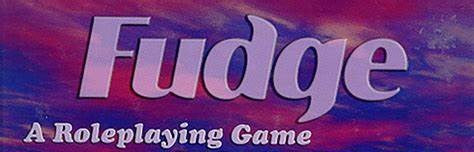 A purple and pink background with the words "FUDGE a Roleplaying Game" superimposed over it