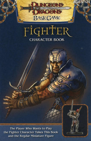 A scan of an add for a human fighter miniature fashioned after Redgar the human fighter. It features a painting of the character, with a smaller photo of the miniature underneath it.