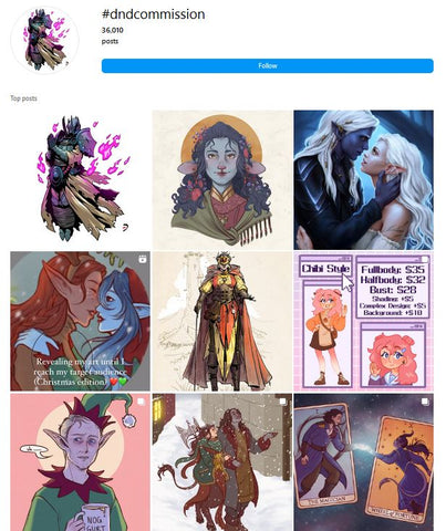 A screenshot of the the Instagram search result for dndcommission