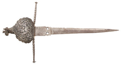 A photo of a main gauche, a larger dagger with a grooved blade and a large guard
