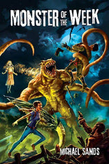 The cover of the Monster of the Week Roleplaying Game. It depicts a yellowish monster with tentacles and large teeth against a blue and green background
