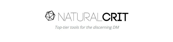 The header for the NaturalCrit website. It looks like a d20 with the title of the website next to it, and the tagline "Top Tier Tools for the Discerning DM" beneath that