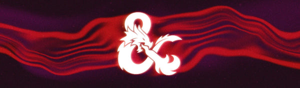 A screenshot from the DnD Beyond Website announcement for One DnD. It shows a white draconic ampersand in front of wavy red lines on a  black background