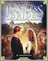 The cover of the Princess Bride Roleplaying Game. It shows Wesley and Buttercup staring at each other against a forest and castle background. 