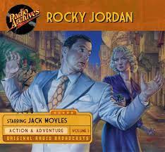 A promotional image for Rocky Jordan. it shows a man in a suit being held at gunpoint by a blonde woman wearing a 1940s style dress