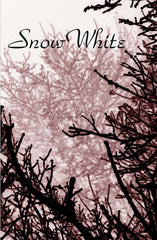 The cover of the LARP Snow White, featuring the title of the LARP floating in front of a forest viewed from beneath the trees. branches in the foreground are black, while the branches in the background are red