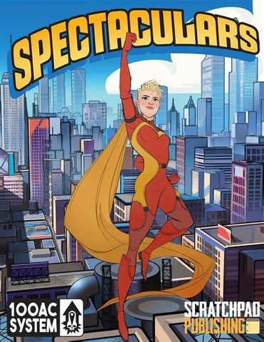 A photo of the Spectaculars game cover. It features a single woman in a superhero costume flying upward. 